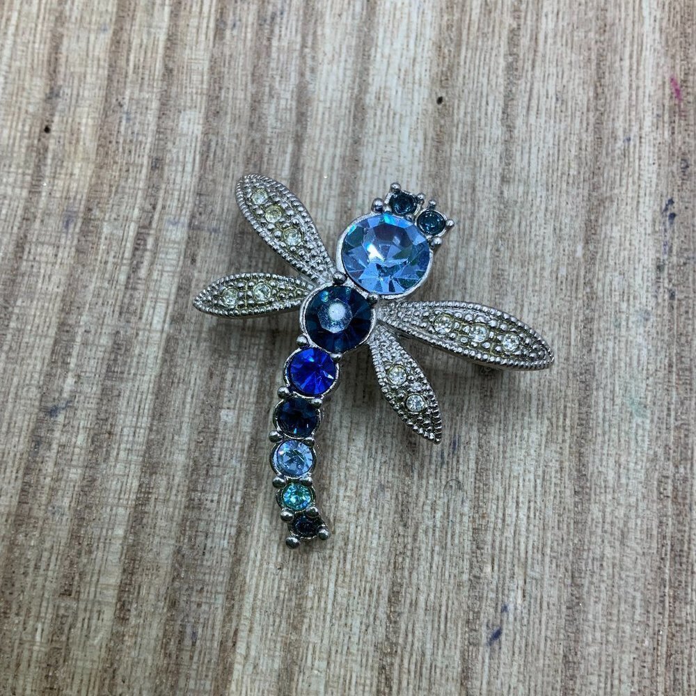 Avon Blue Crystal with Rhinestones Dragonfly Pin